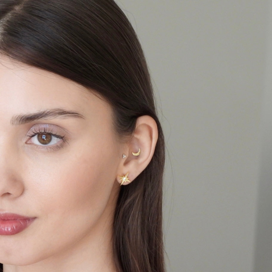 Second Star Earrings in Yellow Gold